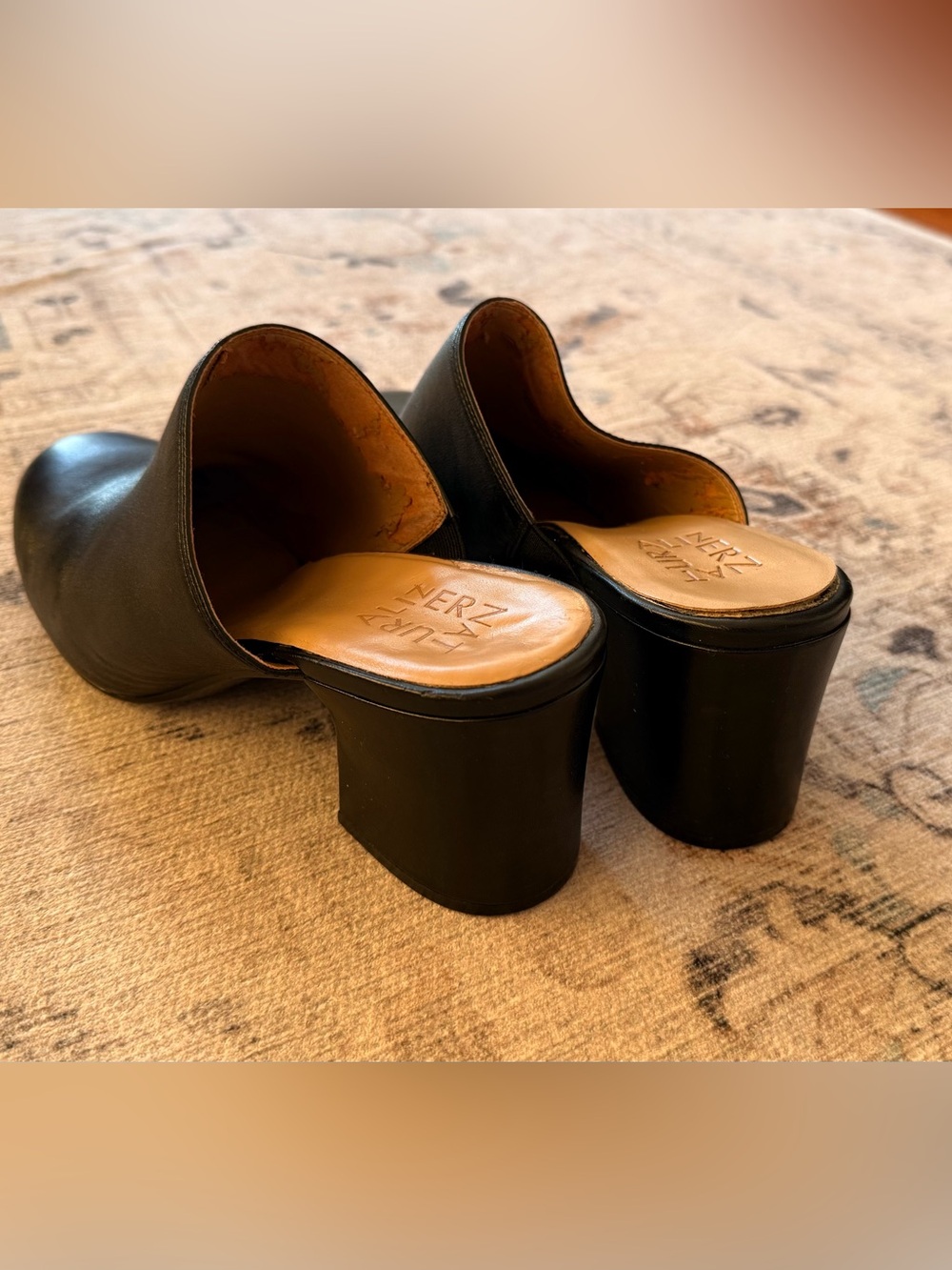 Naturalizer Black Leather Slip-On Mule Heels - Picture 3 of 5